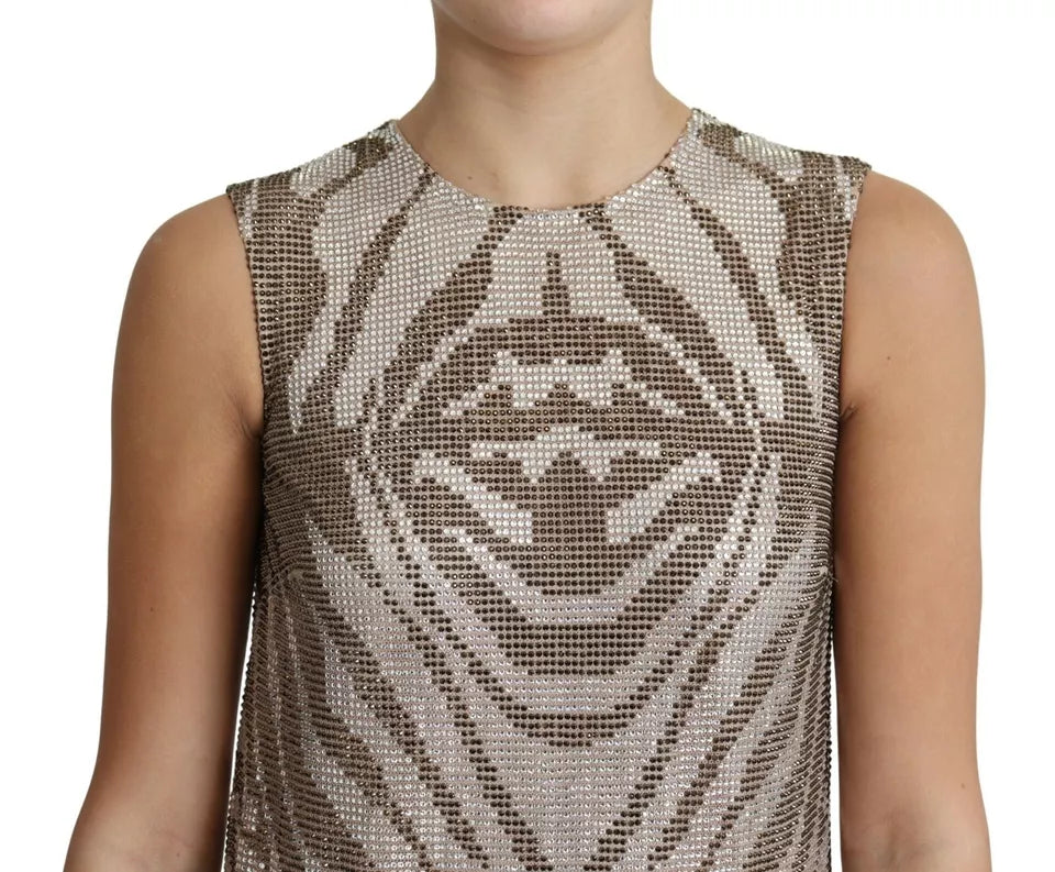 Dolce & Gabbana Brown Crystal Shift Mini Zebra Silver Dress Dolce & Gabbana