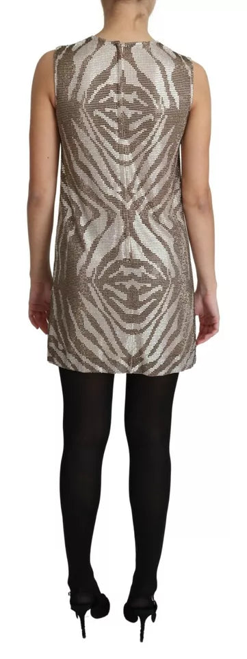 Dolce & Gabbana Brown Crystal Shift Mini Zebra Silver Dress Dolce & Gabbana