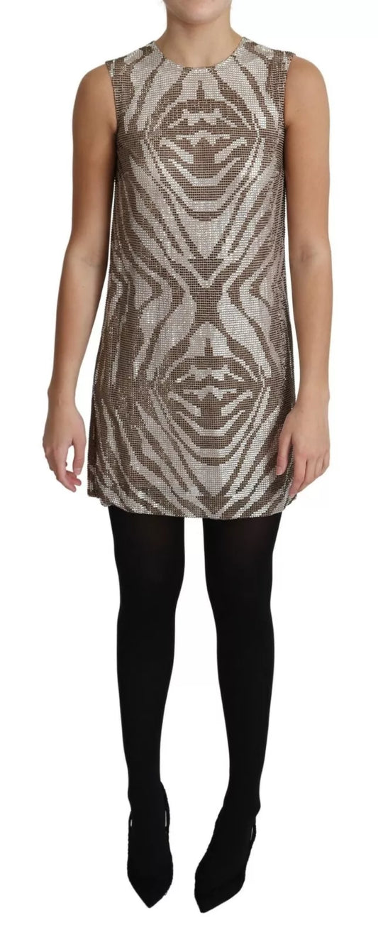 Dolce & Gabbana Brown Crystal Shift Mini Zebra Silver Dress Dolce & Gabbana