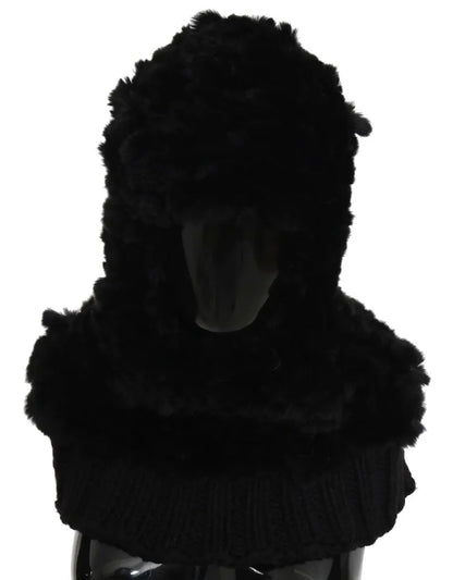 Dolce & Gabbana Black Silver Fox Fur Cashmere Hooded Scarf Dolce & Gabbana