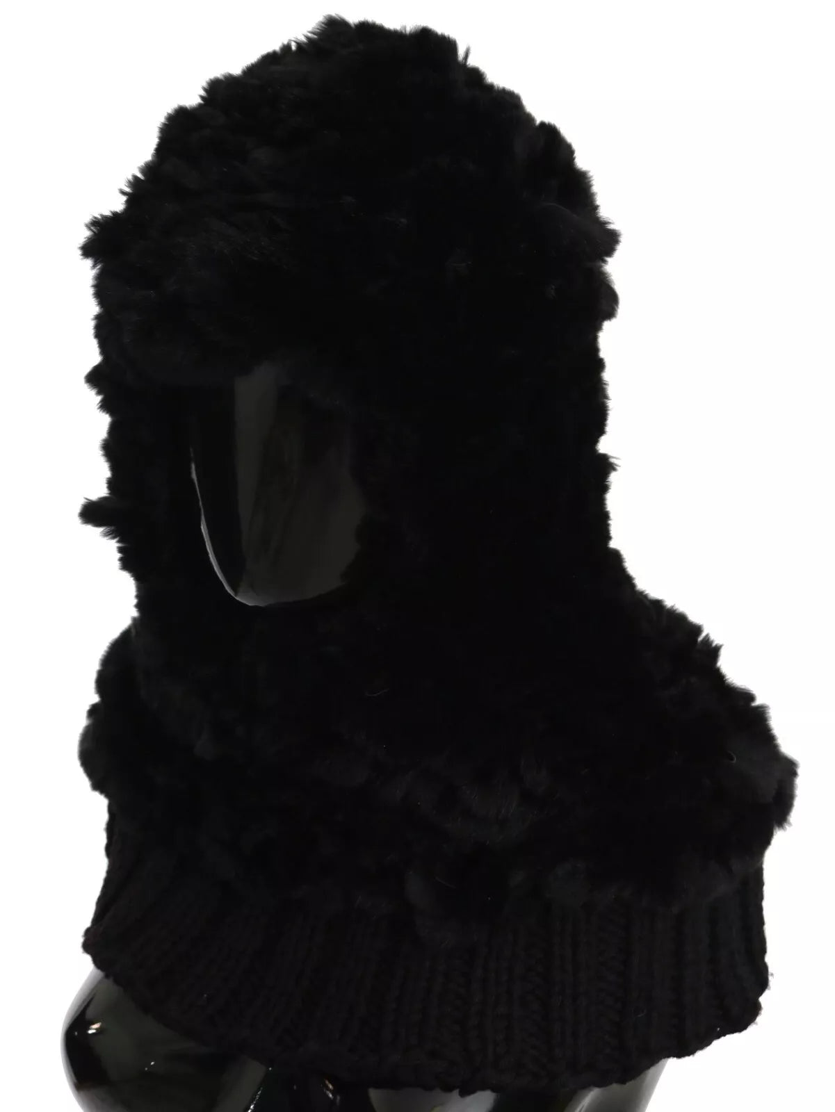 Dolce & Gabbana Black Silver Fox Fur Cashmere Hooded Scarf Dolce & Gabbana