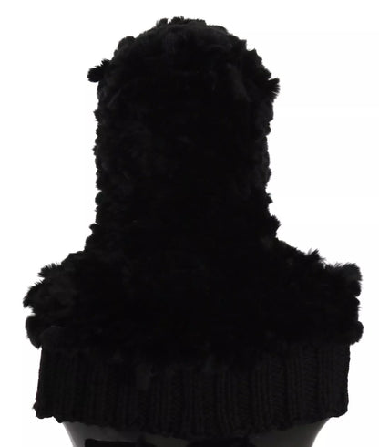 Dolce & Gabbana Black Silver Fox Fur Cashmere Hooded Scarf Dolce & Gabbana