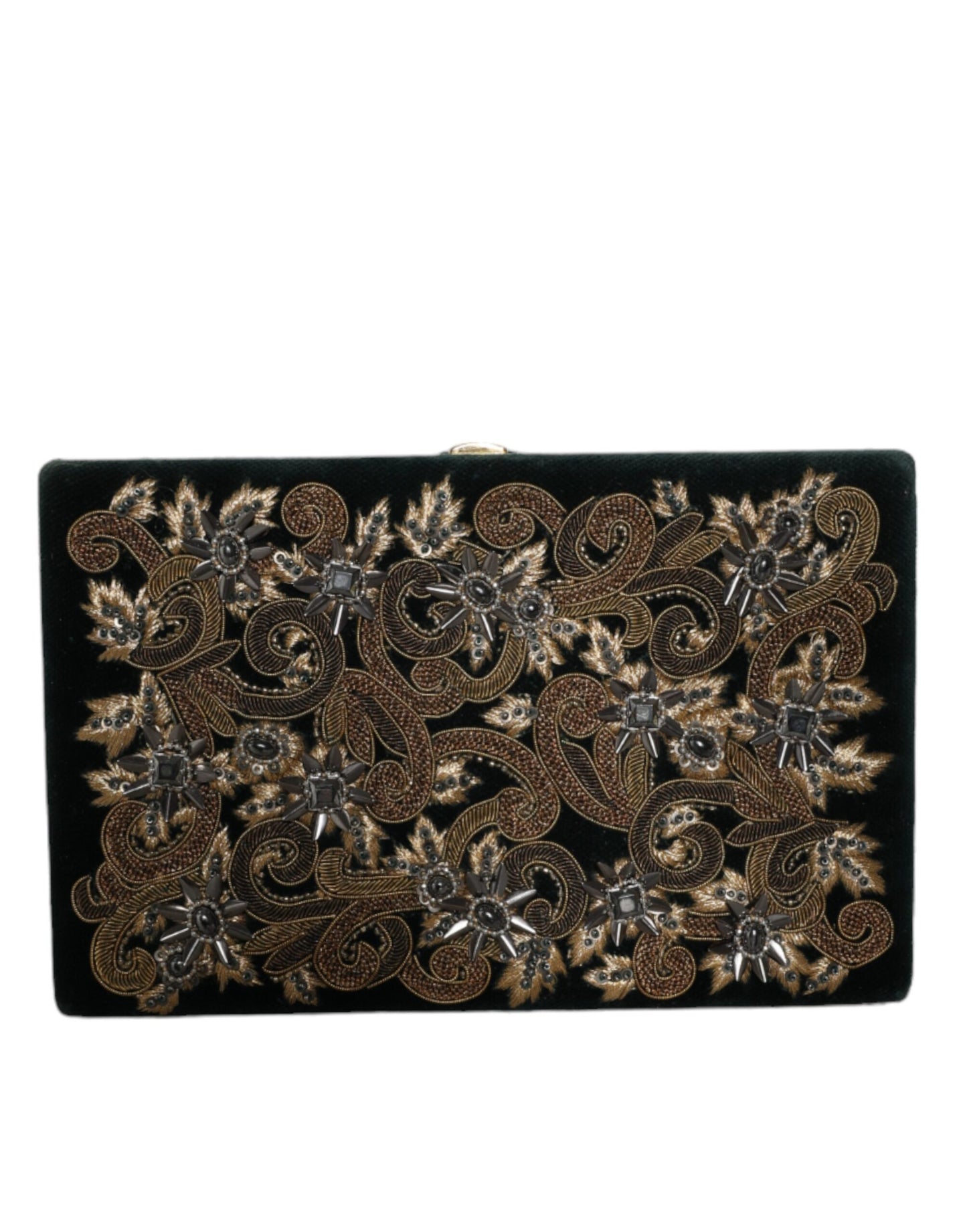 Dolce & Gabbana Black Velvet Gold Frame Clutch Evening Party Purse Bag Dolce & Gabbana