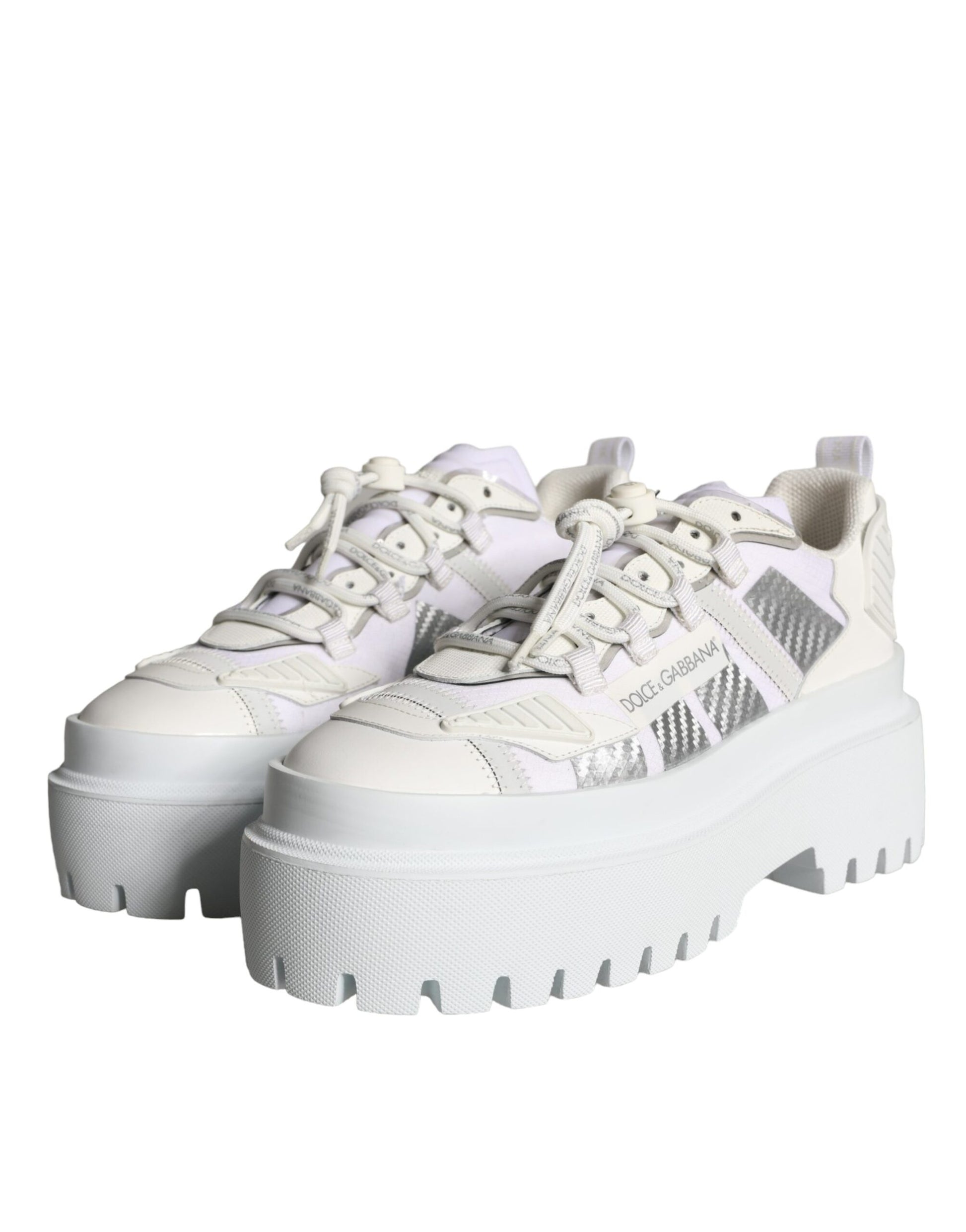 Dolce & Gabbana White Silver Chunky Platform Sneakers Shoes