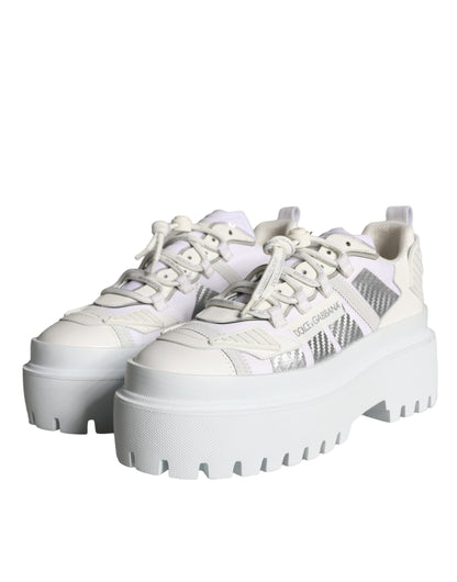 Dolce & Gabbana White Silver Chunky Platform Sneakers Shoes Dolce & Gabbana