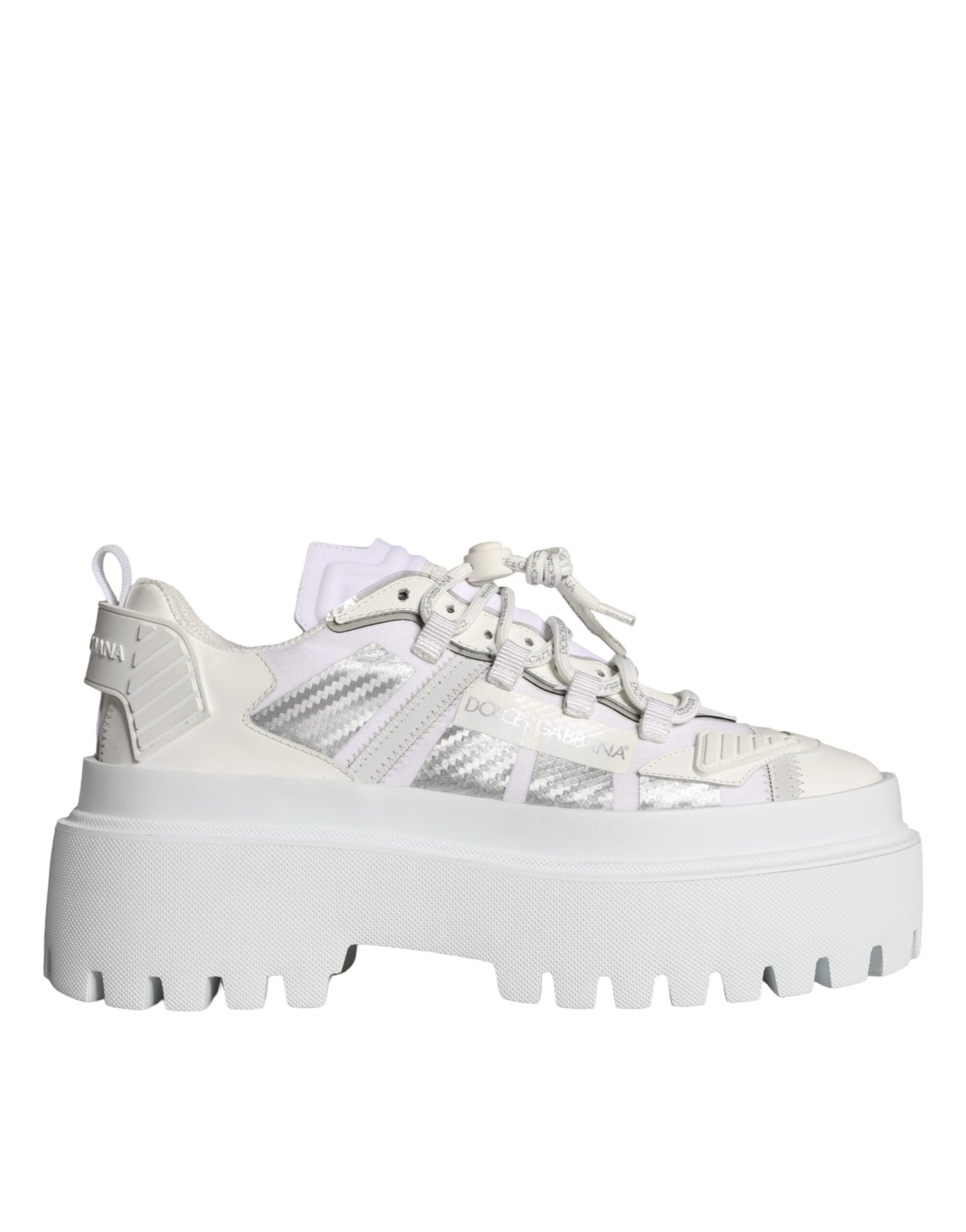 Dolce & Gabbana White Silver Chunky Platform Sneakers Shoes Dolce & Gabbana