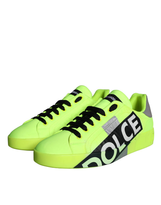 Dolce & Gabbana Neon Green Logo Tape Low Top Sneakers Shoes Dolce & Gabbana