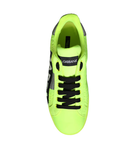 Dolce & Gabbana Neon Green Logo Tape Low Top Sneakers Shoes Dolce & Gabbana