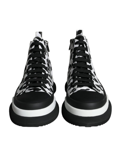 Dolce & Gabbana Black White Leopard High Top Sneaker Shoes Dolce & Gabbana