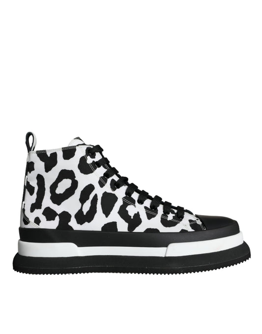 Dolce & Gabbana Black White Leopard High Top Sneaker Shoes Dolce & Gabbana