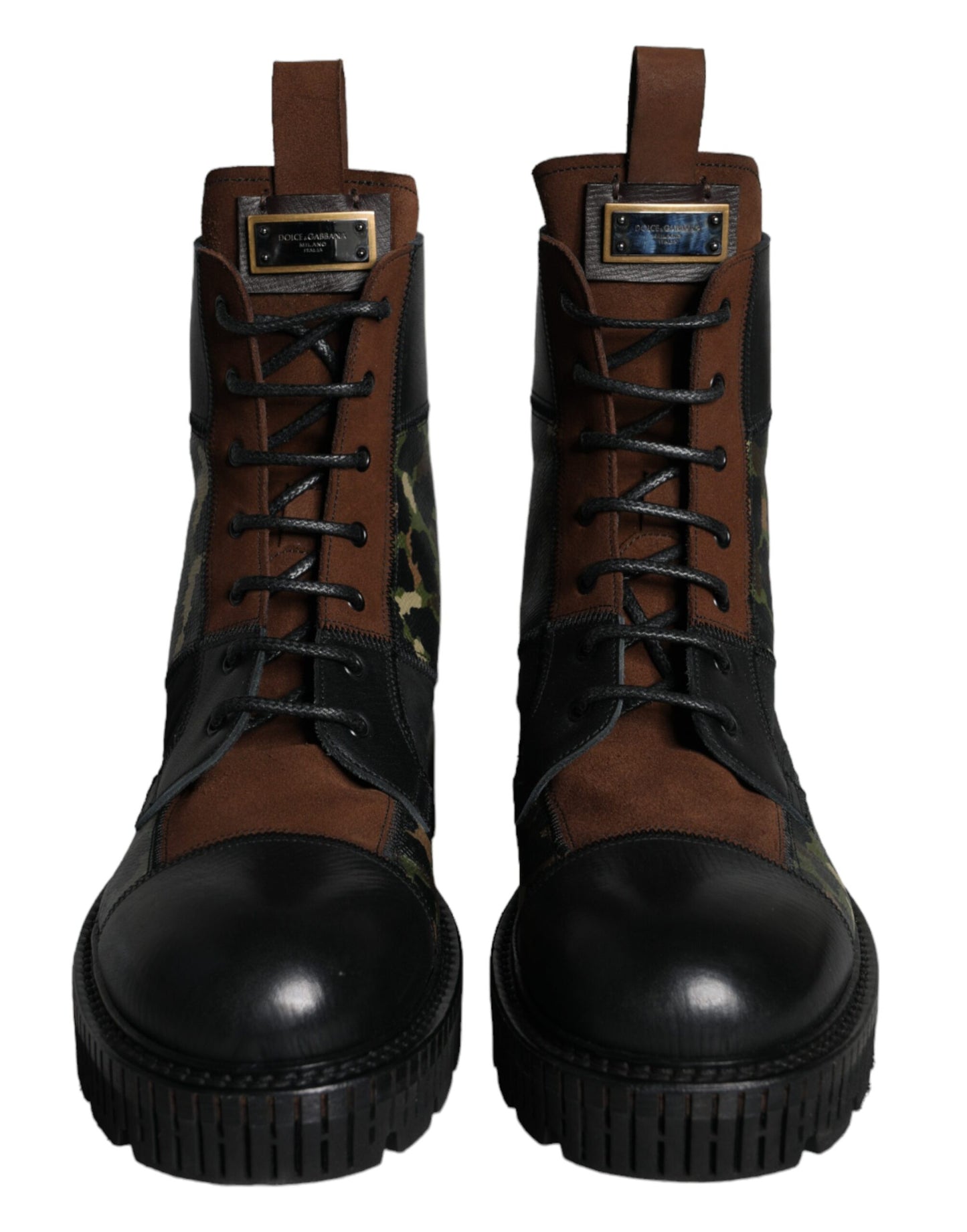 Dolce & Gabbana Brown Suede Camouflage Leather Combat Boots Shoes Dolce & Gabbana