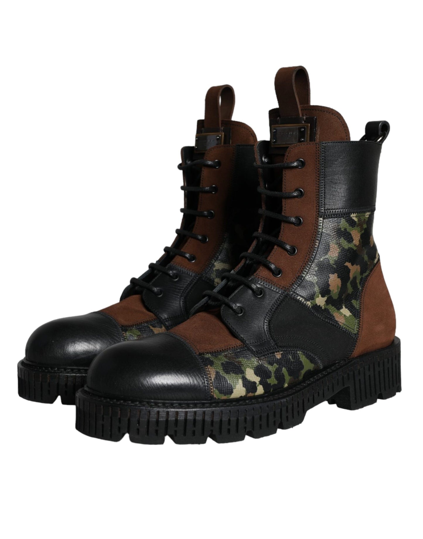 Dolce & Gabbana Brown Suede Camouflage Leather Combat Boots Shoes Dolce & Gabbana