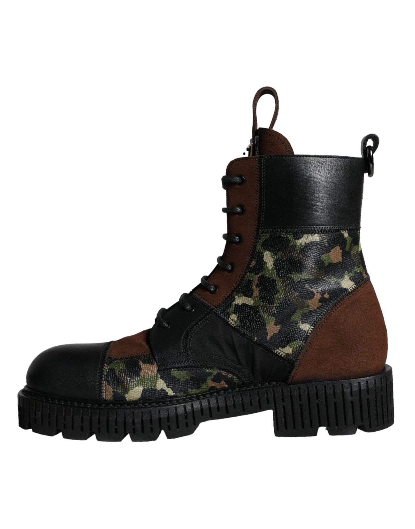 Dolce & Gabbana Brown Suede Camouflage Leather Combat Boots Shoes Dolce & Gabbana