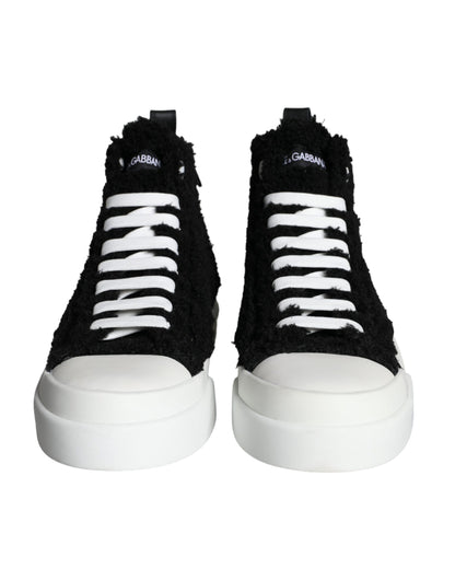 Dolce & Gabbana Black White Fur Logo High Top Sneaker Shoes Dolce & Gabbana