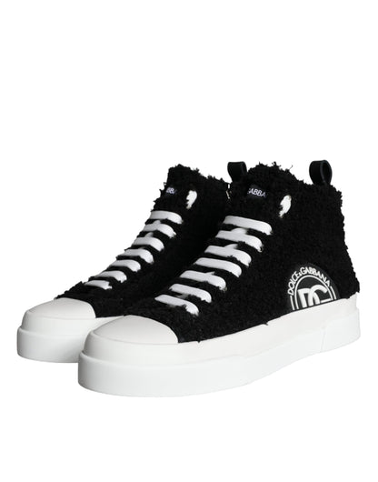 Dolce & Gabbana Black White Fur Logo High Top Sneaker Shoes Dolce & Gabbana