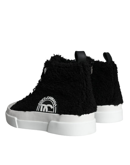 Dolce & Gabbana Black White Fur Logo High Top Sneaker Shoes Dolce & Gabbana