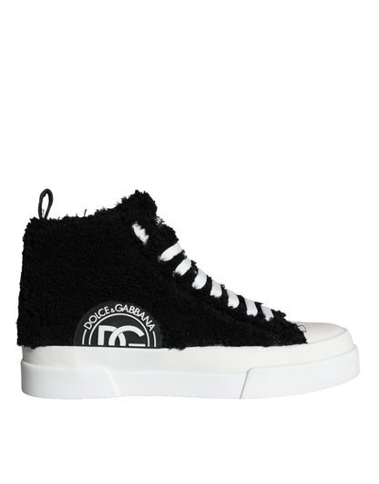 Dolce & Gabbana Black White Fur Logo High Top Sneaker Shoes Dolce & Gabbana