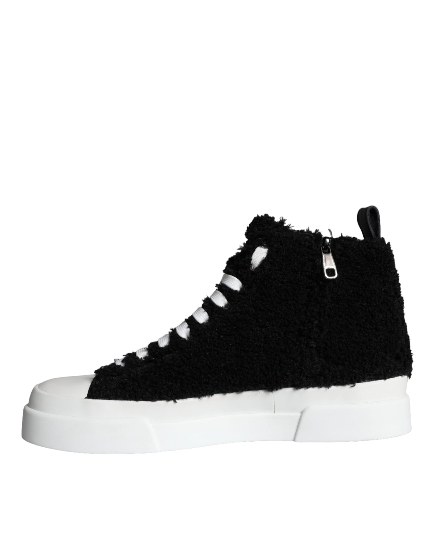 Dolce & Gabbana Black White Fur Logo High Top Sneaker Shoes Dolce & Gabbana