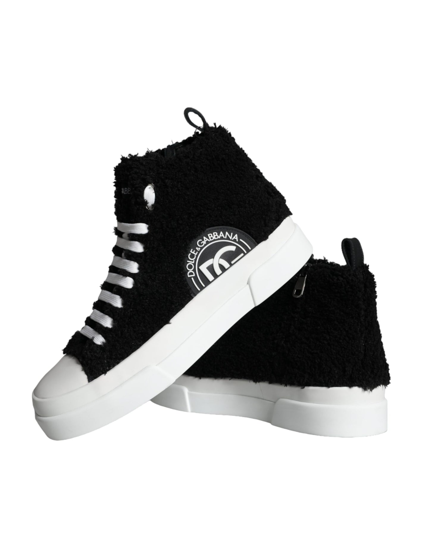 Dolce & Gabbana Black White Fur Logo High Top Sneaker Shoes Dolce & Gabbana