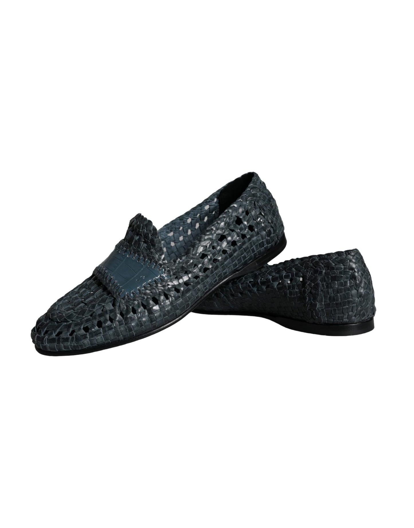 Dolce & Gabbana Blue Woven Leather Slip On Loafers Men Shoes