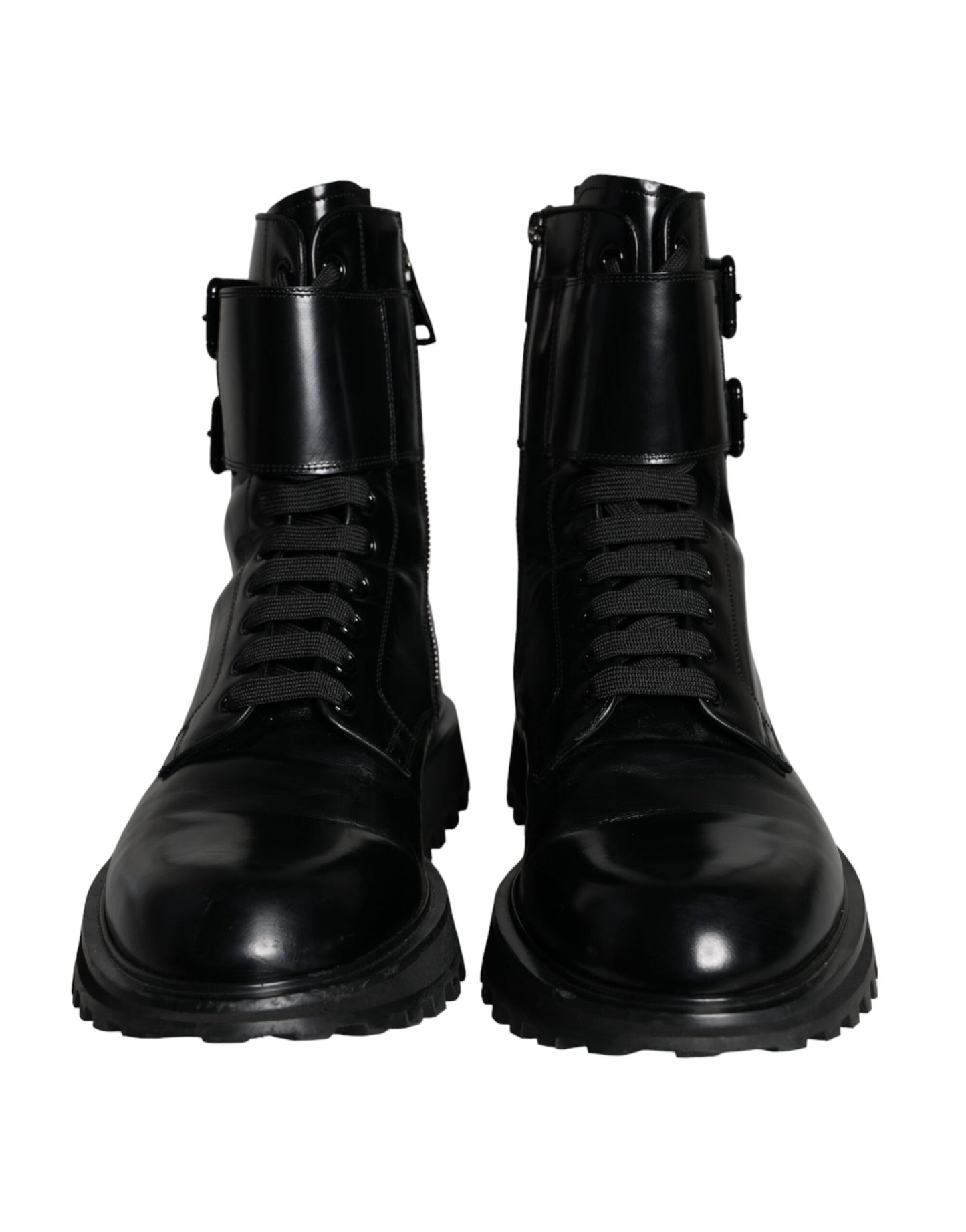 Dolce & Gabbana Black Leather Lace Up Men Mid Calf Boots Shoes Dolce & Gabbana