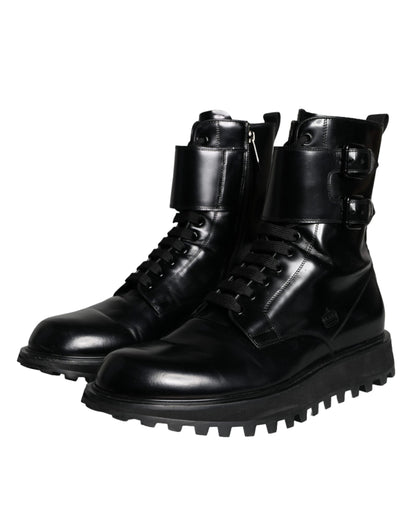 Dolce & Gabbana Black Leather Lace Up Men Mid Calf Boots Shoes Dolce & Gabbana