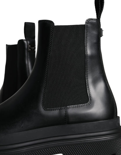 Dolce & Gabbana Black Leather Slip On Stretch Trekking Boots Shoes Dolce & Gabbana