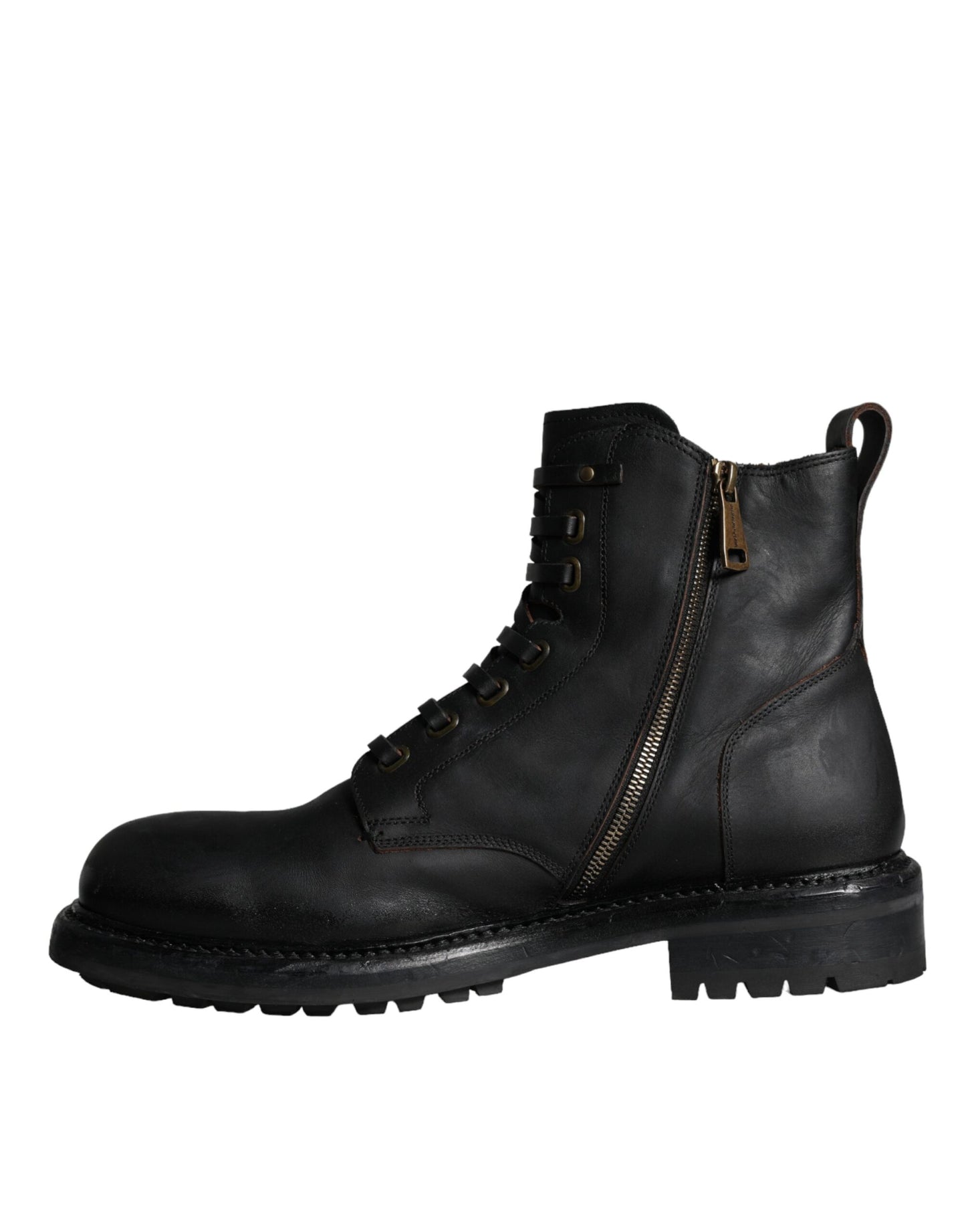 Dolce & Gabbana Black Lace Up Mid Calf Boots Men Shoes