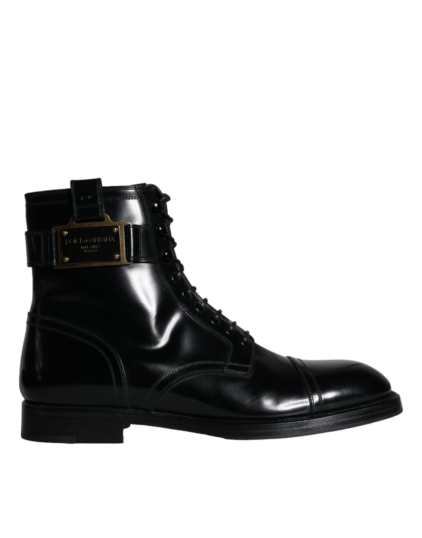 Dolce & Gabbana Black Logo Lace Up Mid Calf Men Boots Shoes Dolce & Gabbana