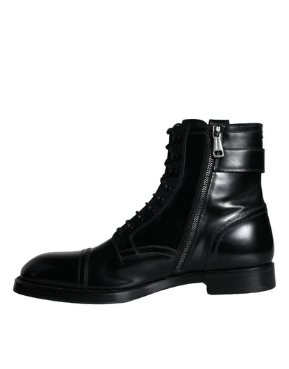 Dolce & Gabbana Black Logo Lace Up Mid Calf Men Boots Shoes Dolce & Gabbana