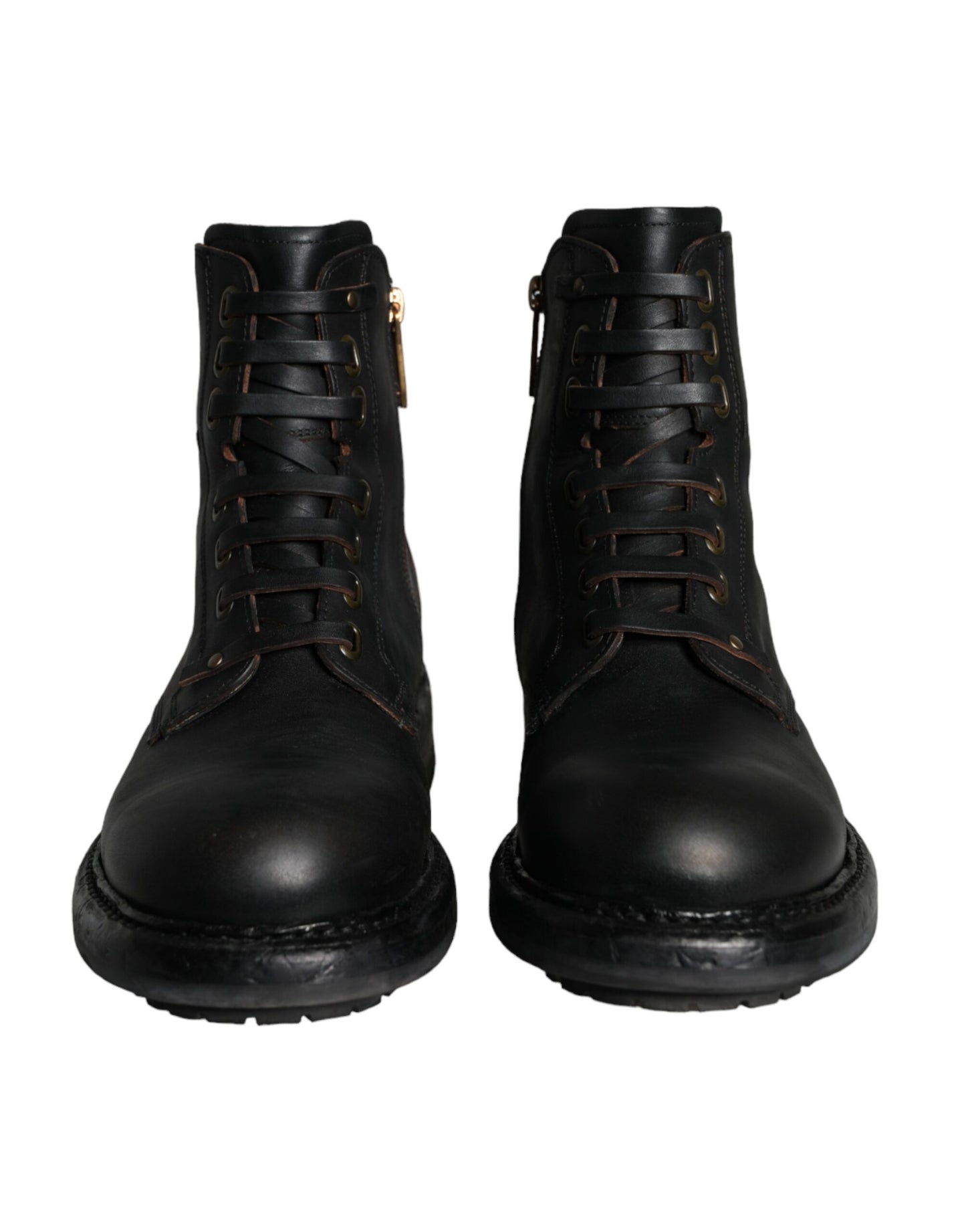 Dolce & Gabbana Black Lace Up Mid Calf Boots Men Shoes Dolce & Gabbana