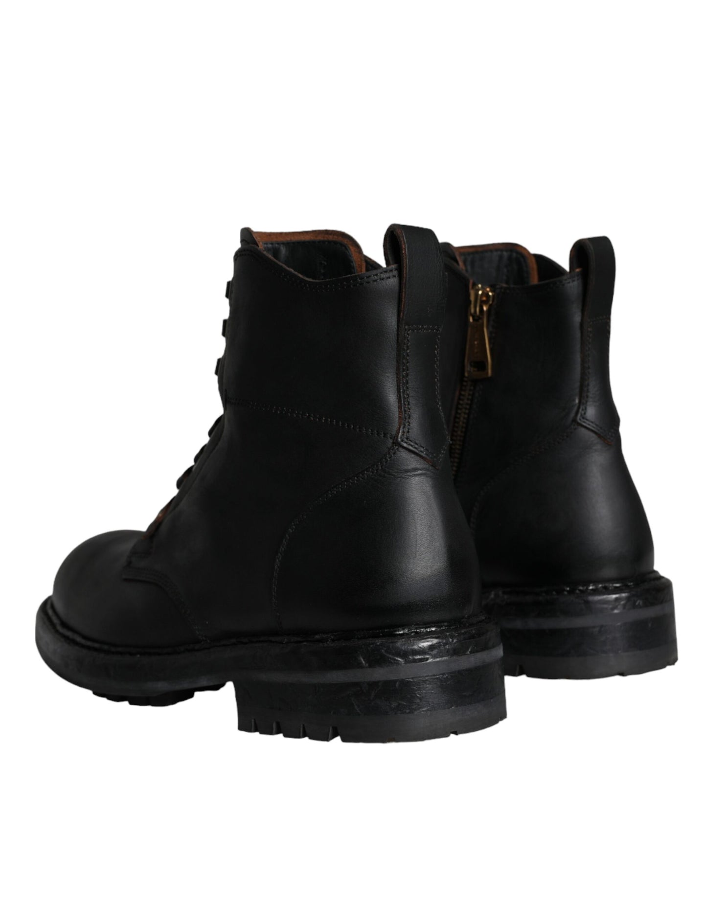 Dolce & Gabbana Black Lace Up Mid Calf Boots Men Shoes Dolce & Gabbana