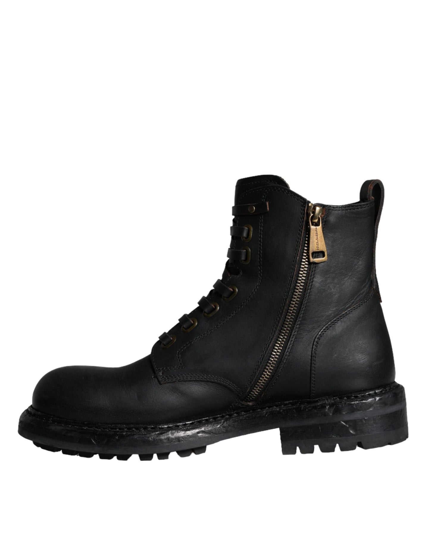 Dolce & Gabbana Black Lace Up Mid Calf Boots Men Shoes Dolce & Gabbana