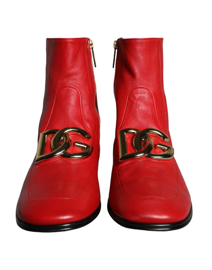 Dolce & Gabbana Red Lambskin Leather Men Ankle Boots Shoes Dolce & Gabbana