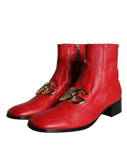 Dolce & Gabbana Red Lambskin Leather Men Ankle Boots Shoes Dolce & Gabbana