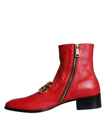 Dolce & Gabbana Red Lambskin Leather Men Ankle Boots Shoes Dolce & Gabbana