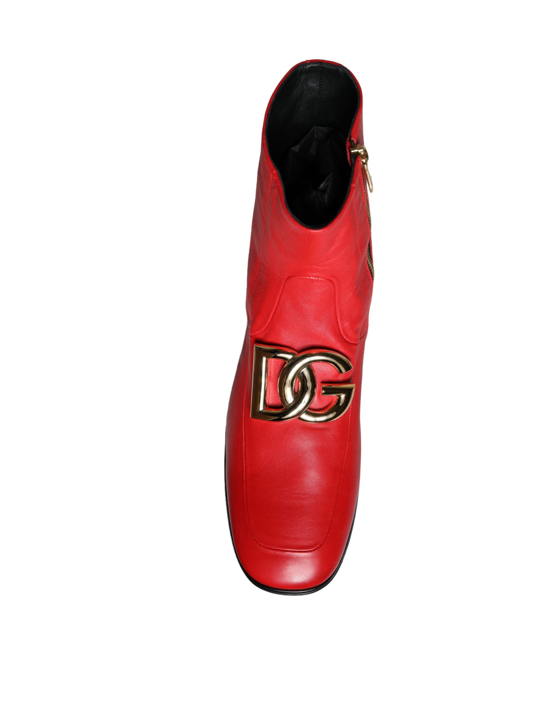 Dolce & Gabbana Red Lambskin Leather Men Ankle Boots Shoes