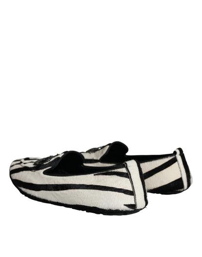 Dolce & Gabbana Black White Calf Fur Slip On Loafers Men Shoes Dolce & Gabbana