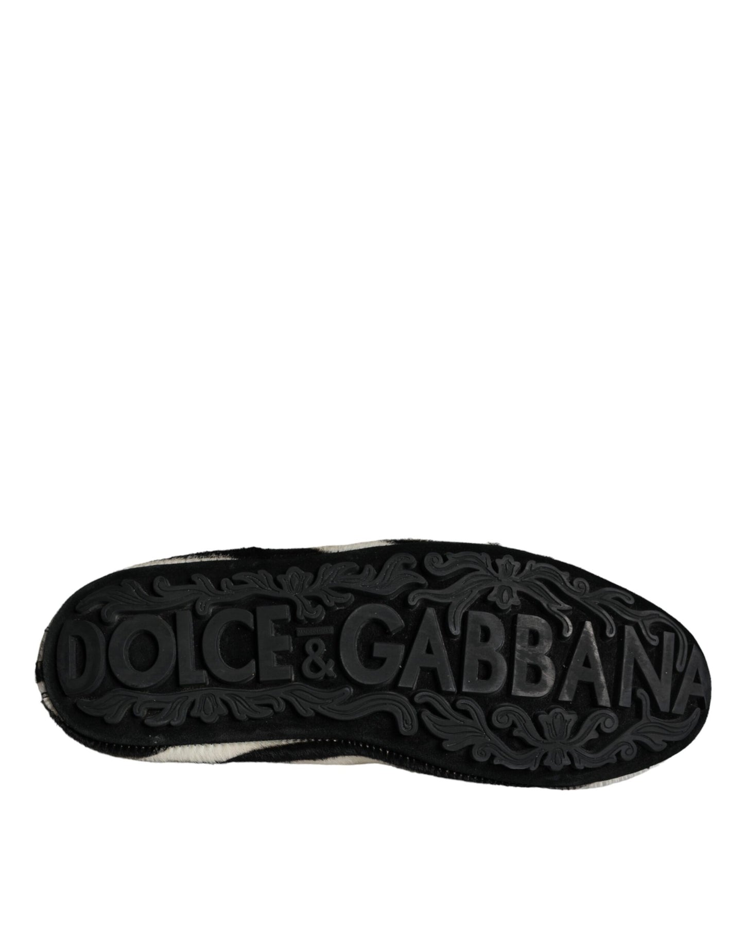 Dolce & Gabbana Black White Calf Fur Slip On Loafers Men Shoes Dolce & Gabbana