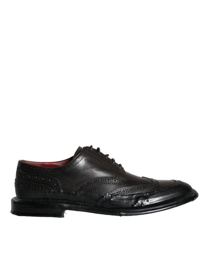 Dolce & Gabbana Black Leather Oxford Wingtip Formal Men Shoes Dolce & Gabbana