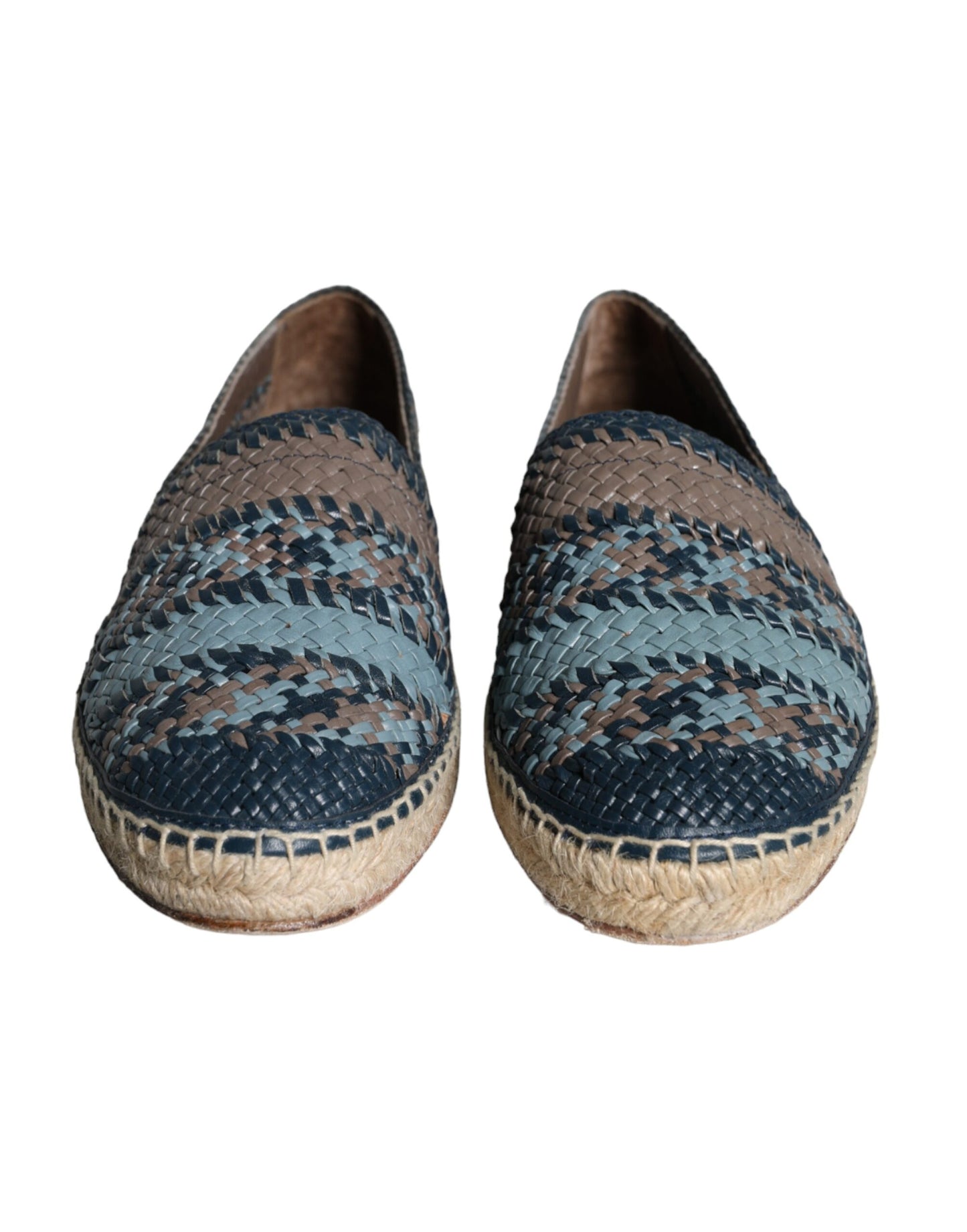 Dolce & Gabbana Blue Gray Woven Leather Buffalo Espadrille Shoes Dolce & Gabbana