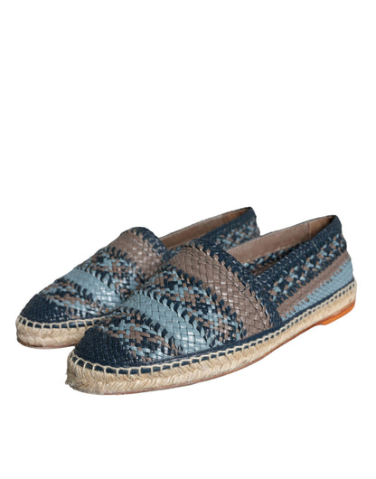 Dolce & Gabbana Blue Gray Woven Leather Buffalo Espadrille Shoes Dolce & Gabbana