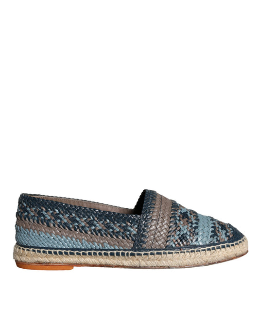 Dolce & Gabbana Blue Gray Woven Leather Buffalo Espadrille Shoes Dolce & Gabbana