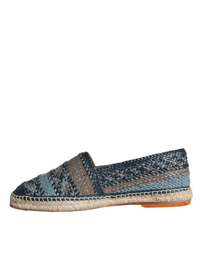 Dolce & Gabbana Blue Gray Woven Leather Buffalo Espadrille Shoes Dolce & Gabbana