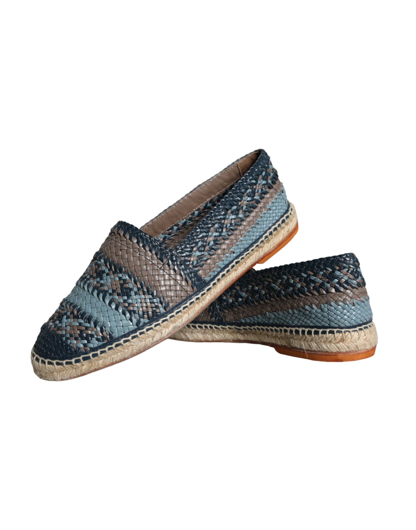 Dolce & Gabbana Blue Gray Woven Leather Buffalo Espadrille Shoes Dolce & Gabbana