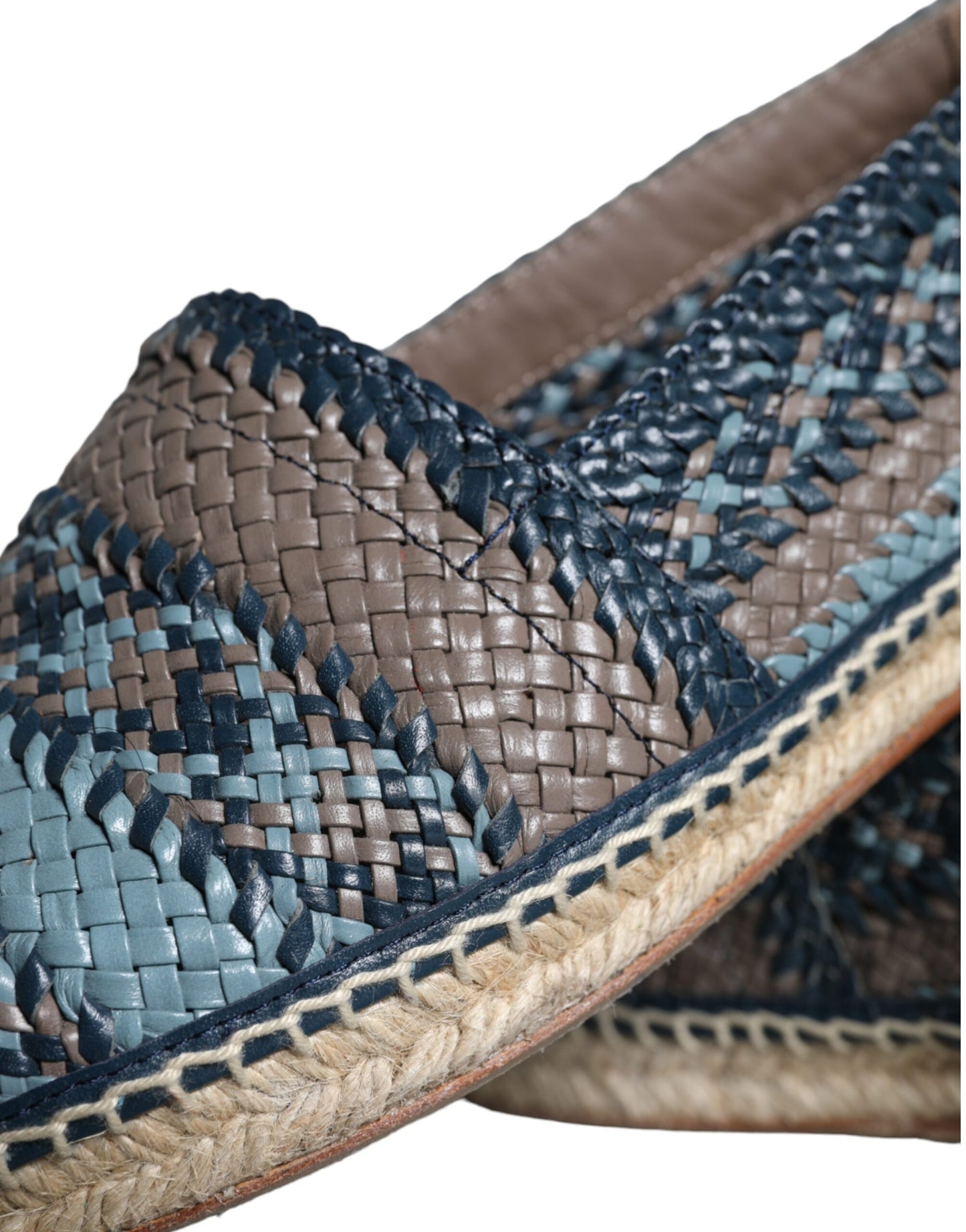 Dolce & Gabbana Blue Gray Woven Leather Buffalo Espadrille Shoes Dolce & Gabbana