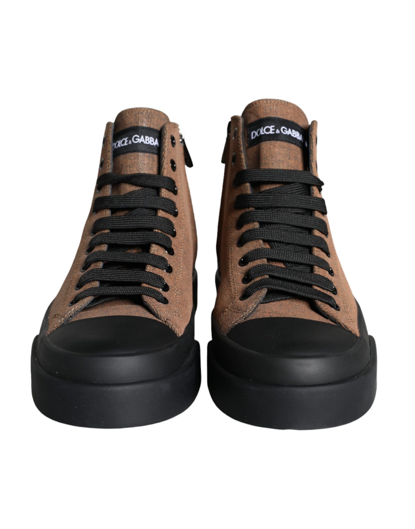 Dolce & Gabbana Black Brown Denim High Top Men Sneakers Shoes Dolce & Gabbana