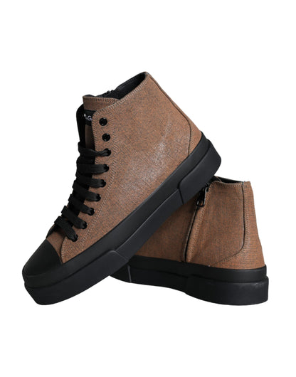 Dolce & Gabbana Black Brown Denim High Top Men Sneakers Shoes Dolce & Gabbana