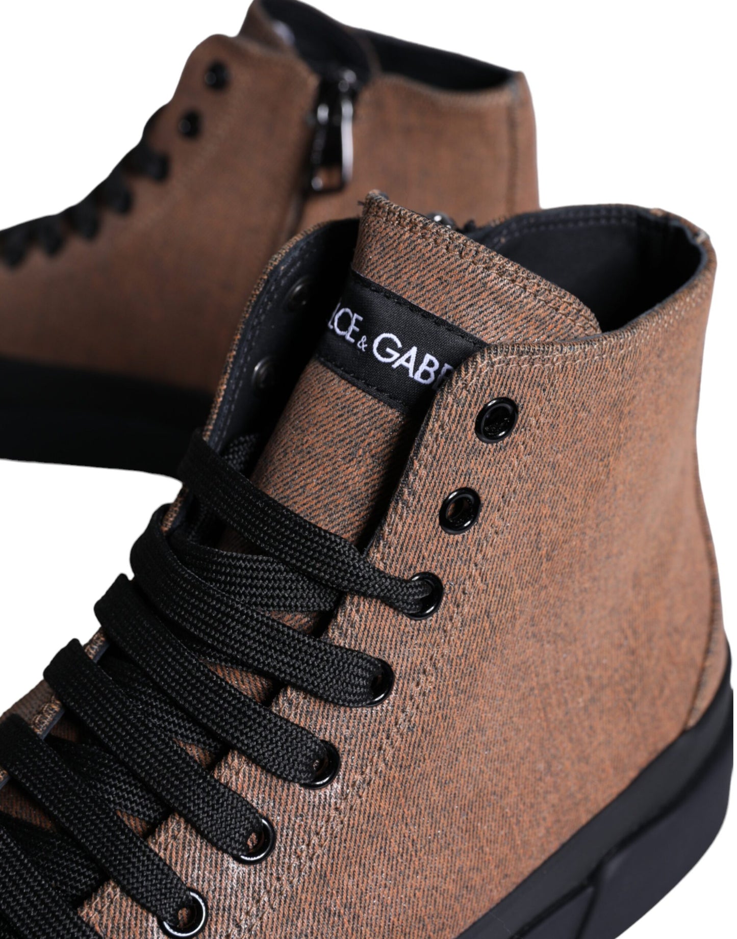 Dolce & Gabbana Black Brown Denim High Top Men Sneakers Shoes Dolce & Gabbana