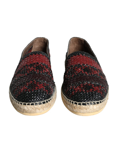 Dolce & Gabbana Black Maroon Woven Leather Buffalo Men Espadrille Shoes Dolce & Gabbana